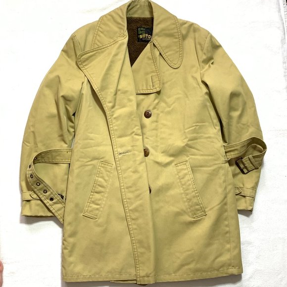 Vintage Silton California Canvas Sherpa Lined Belted Jacket Over Mens Size M tan - Picture 8 of 14